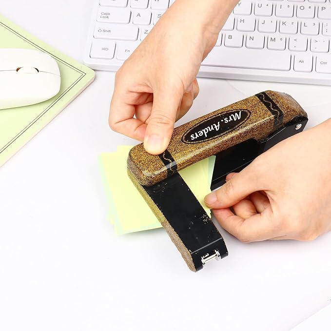 Personalized Glitter Stapler with Crayon Design,Custom Name Rotatable Stapler,Gift for Teacher (Personalized)