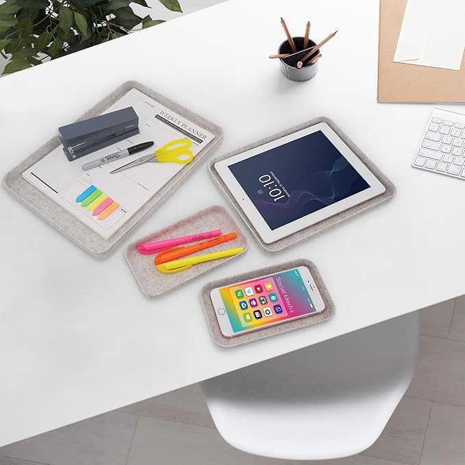 Welaxy EDC Catchall Desk Organizer felt DND Dice Rolling Tray stylish nightstand Entryway Bedside Caddy for Keys Phone Wallet Watch Glasses Pens Office Minimalist 4-piece (Oatmeal)