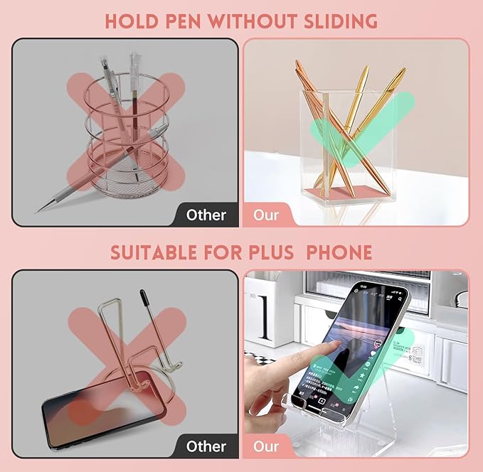 DRQ Pink Desk Organizers and Accessories Office Supplies, 10Pcs Set for Office with Stapler, Tape Dispenser, Pens, Pen Holder, Phone Holder, Tape, Ruler, 1 Box Staple, Scissors and 1 Box of Clip