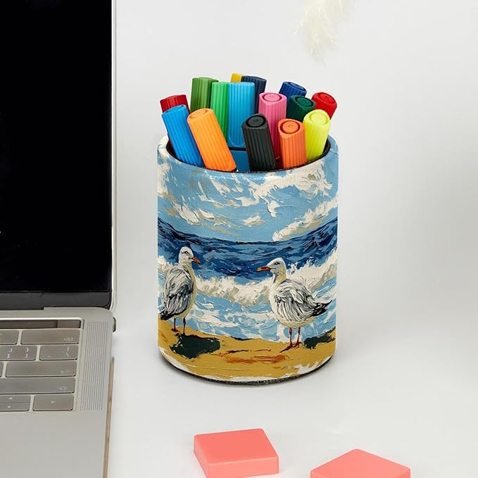 Beach Birds East Coast Ocean Pen Holder Stand Cup Pencil Holder Organizer Makeup Brush Holders for Home Office Desk