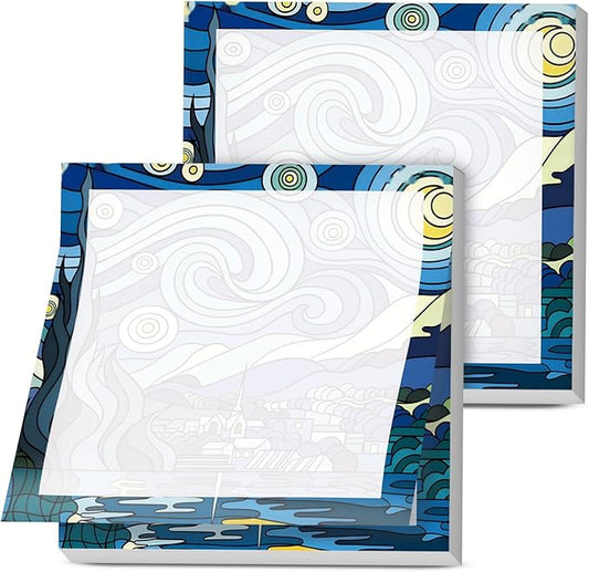 Sticky Notes, 2 Pads, 3x3 inches, Cute Colorful Fun Self-Stick Note Pads, Easy Post, Strong Adhesive Notepad Starry Night Swirl