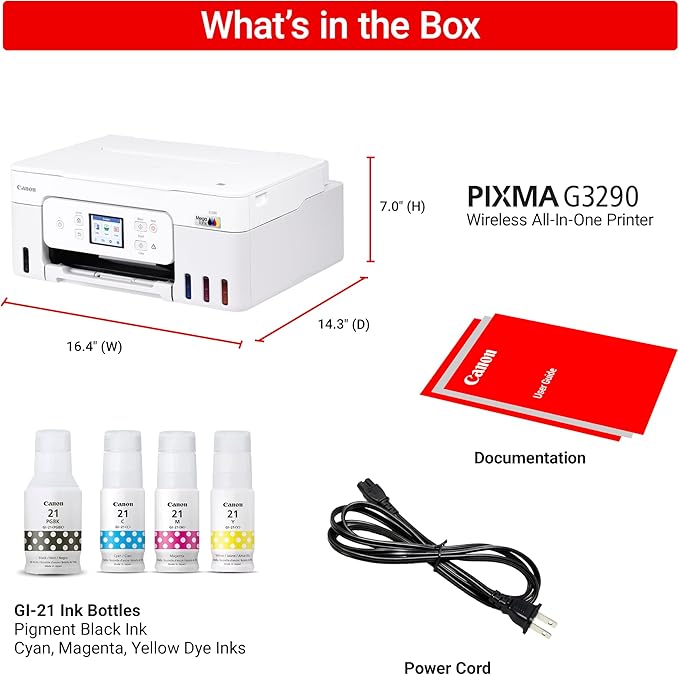 Canon Megatank G3290 All-in-One Wireless Supertank [Megatank] Printer | Print, Copy Scan | Mobile Printing |2.7" LCD Color Touchscreen | Auto Duplex