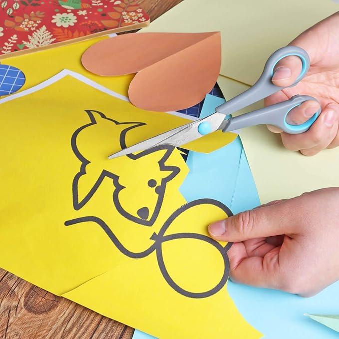 Scissors Set of 4, Premium Stainless Steel Razor Blades, Ergonomic Semi-Soft Rubber Grip, Suitable for School, Office and Family Daily Use, 9.6''/8.5''/6.4"/5.4", Blue&Gray