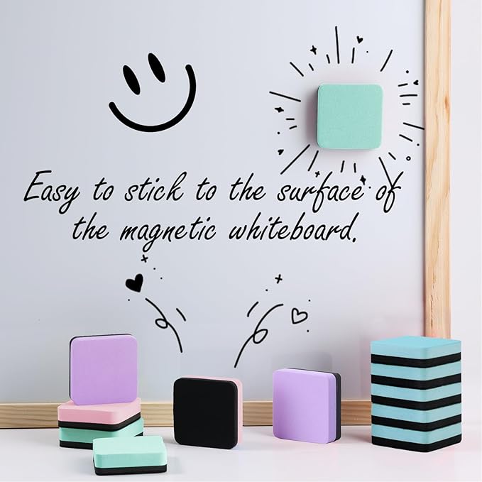 XKDOUS 35 Pack Square Magnetic Dry Erase Eraser, 2x2 Inch Small Whiteboard Eraser for Kids & Classroom, Mini White Board Eraser, Effective Dry Erase Board Eraser for Teachers & Students (4 Colors)