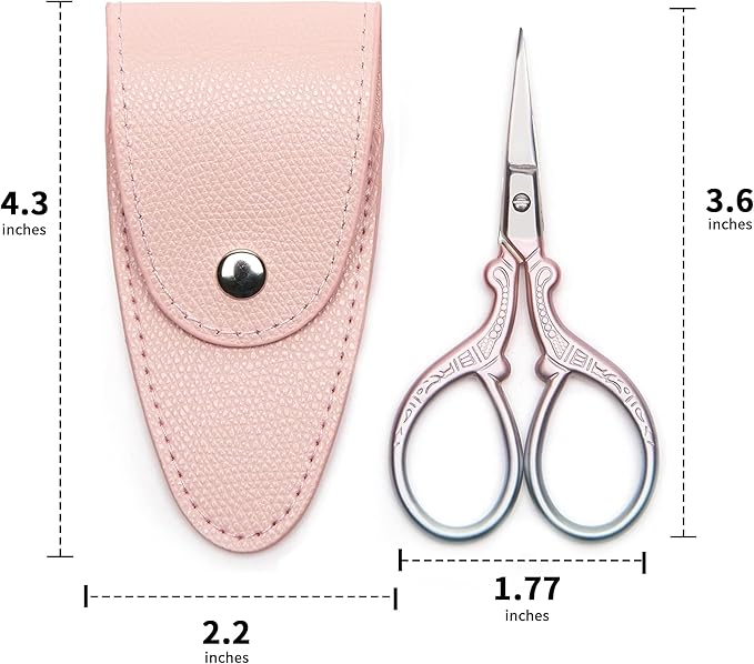 3.6 inch Small Sewing Scissors, Mini Scissors in a Pouch, All Purpose with Leather Sheath Cover, Color PINK Green