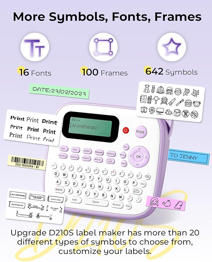 Vixic Label Maker Machine with Tapes, D210S Portable Label Maker, Label Machine with USB-C to Stay Powered, Labeler Features Chain Print to Reduce Label Wastes for Home Kids Items Office Organization