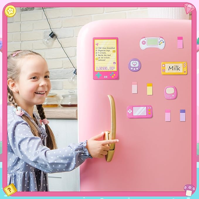 B1ykin Sticky Notes Set, Cartoon Theme Cute Self-Stick Notes Pad Teacher Appreciation Gifts， Self-Adhesive Writing Memo Pages Sticky to Do Notepad for Employee School Office (Pink Video Game)