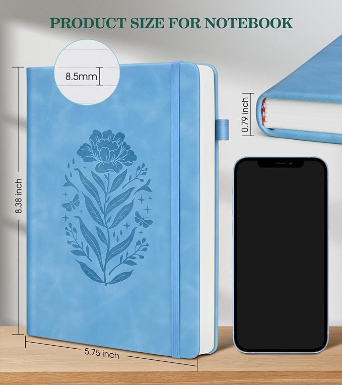 Lined Journal Notebook for Men Women, A5 Leather Journals for Writing, Blue 200 Pages College Ruled Journal Notebook, Travel Daily Journal Notebook for Work School, Note Taking 5.75'' X 8.38''