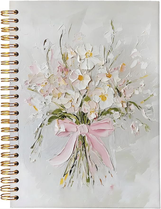 Pink Bow Floral Journal for Women Girls, Preppy Pretty Trendy Notebook, Girl School Supplies for Notes, Writing & Gifts, Floral Coquette Aesthetic Spiral Notebook, A5 Size 5.5x8.3