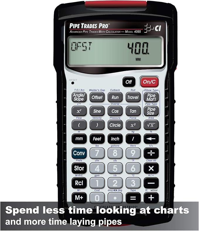 Calculated Industries 4095 Pipe Trades Pro Advanced Pipe Layout and Design Math Calculator Tool for Pipefitters, Steamfitters, Sprinklerfitters and Welders | Built-in Pipe Data for 7 Materials , White