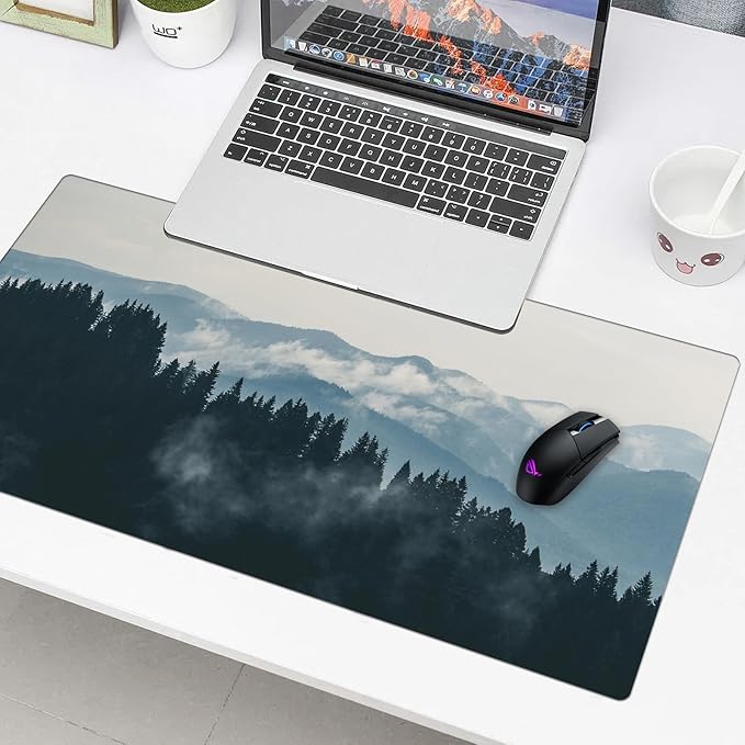 Forest Desk Pad Protector, Stitched Edges Mouse Pad, Large Office Desk Mat, Non-Slip Desk Blotter, Laptop Desk Pad, Desk Writing Pad for Office and Home (31.5" x 15.7")