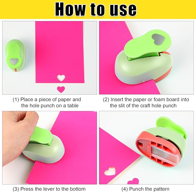 Chengu 3 Pack Craft Hole Punch 2,1 and 5/8 Inch Punch Paper Punchers with 10 Pcs Sticker, Cutter for Card Making Scrapbook DIY Albums Photos Office Supplies(Heart)