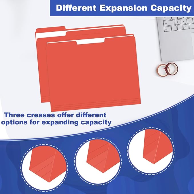 File Folder, HERKKA 120 Pack 1/3 Cut Tab File Folders, File Folders Great for Organizing and Filing, Letter Size, Red