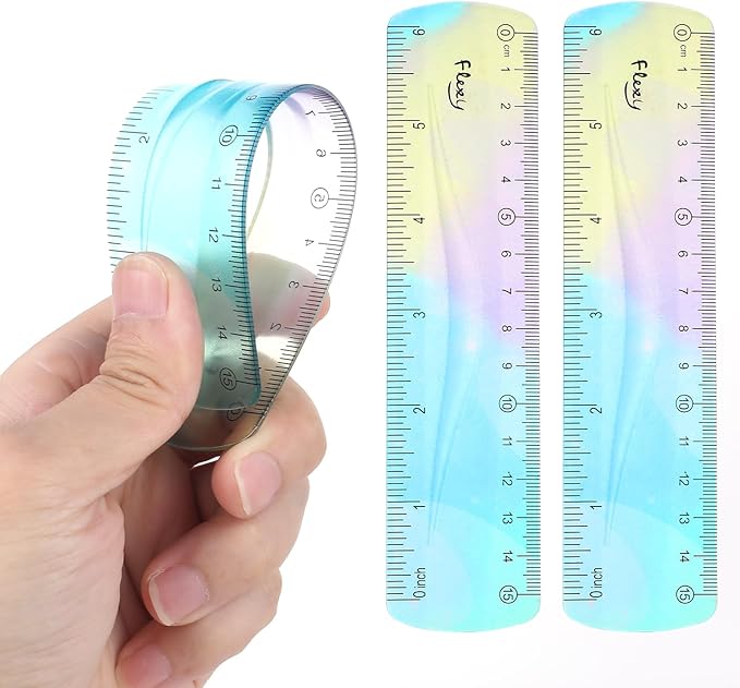 2 Pieces Flexible Ruler, Color Plastic Ruler Shatterproof Straight Edge Plastic Soft Bendable for School Classroom Office Kids & Adults (6inch)