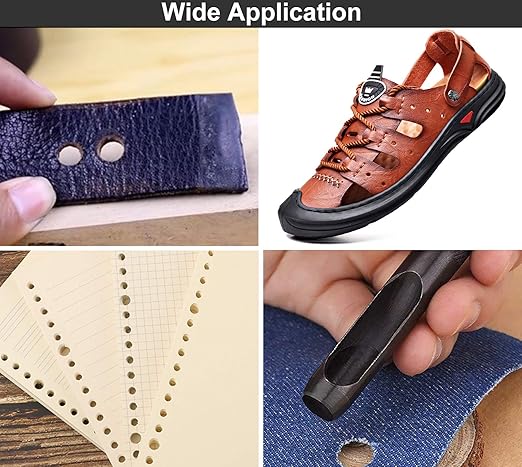 Spurtar Hollow Punch Set 6 Pieces Heavy Duty Round Leather Hole Punch Kit 1/8" 5/32" 3/16" 7/32" 1/4" 5/16" Belt Puncher for Leather Gaskets Cloth Watch Belts with Storage Bag