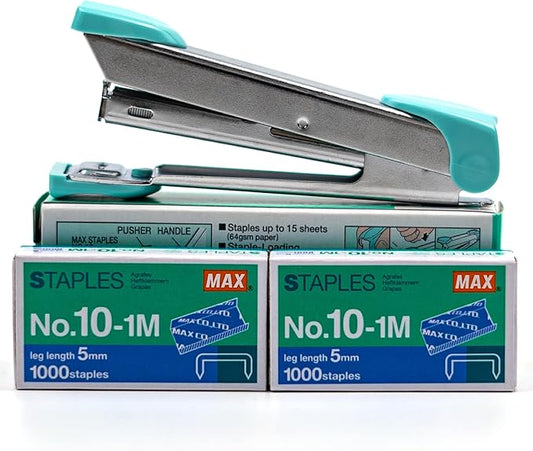 Max HD-10 Stapler Set with 2 Boxes (2000) Staples. Staple Up to 15 Sheets of Normal Paper.