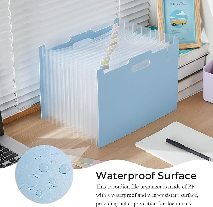 Y YOMA 2 Pack Accordion File Organizer with Handle 12 Pockets Expanding File Folder with Removable Tabs for A4 Letter Size Paper Plastic Filing Organizer Document Bill Receipt Holder, Blue