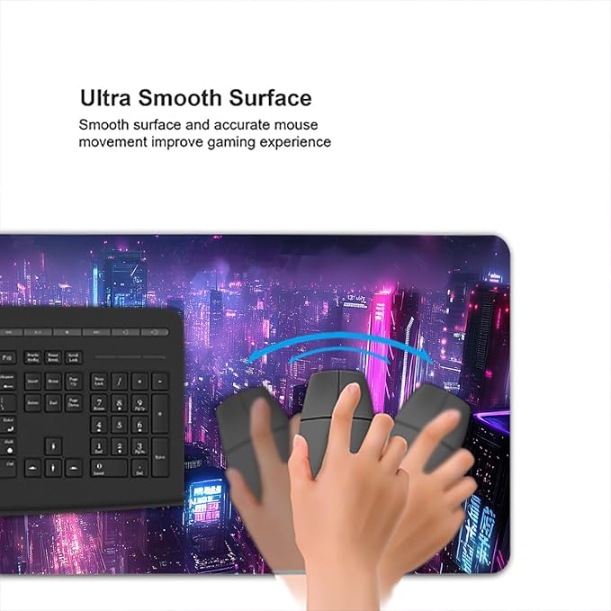 Neon City Gaming Mouse Pad Desk Pad Purple Cyberpunk Night Futuristic Mouse Pad Large Mousepad Extended Laptop Keyboard Mat Gaming Desk Pad Mouse Mat Office Computer Keyboard Laptop Home 31.5"x11.8"