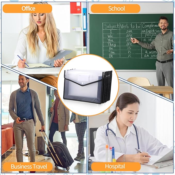 10-Pack Plastic File Folders Expanding Document Organizer with Snap Closure, Waterproof Transparent Pouch for Standard Letter Size Papers, Envelope Wallet with Card Slot & Durable PP Material