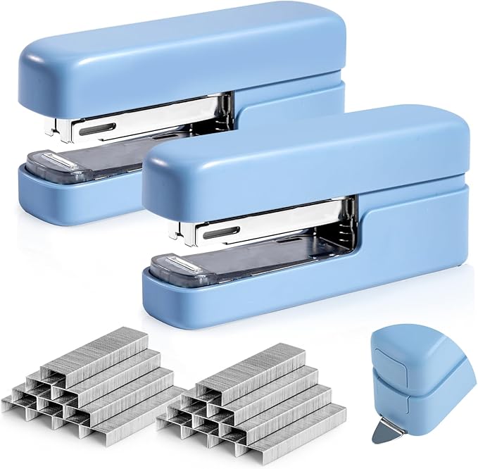 deli Stapler, Desktop Staplers with 1660 Staples and Integrated Staple Remover, 40 Sheet Capacity Office Stapler, 2 Pack, Blue
