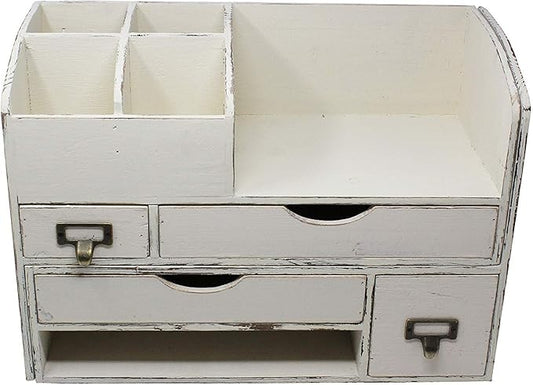 Executive Office Solutions Large Adjustable Wooden Office Desk Organizer For Desktop, Tabletop, or Counter – Wood Storage Shelf Rack – For Office Supplies, Desk Accessories, or Mail - White