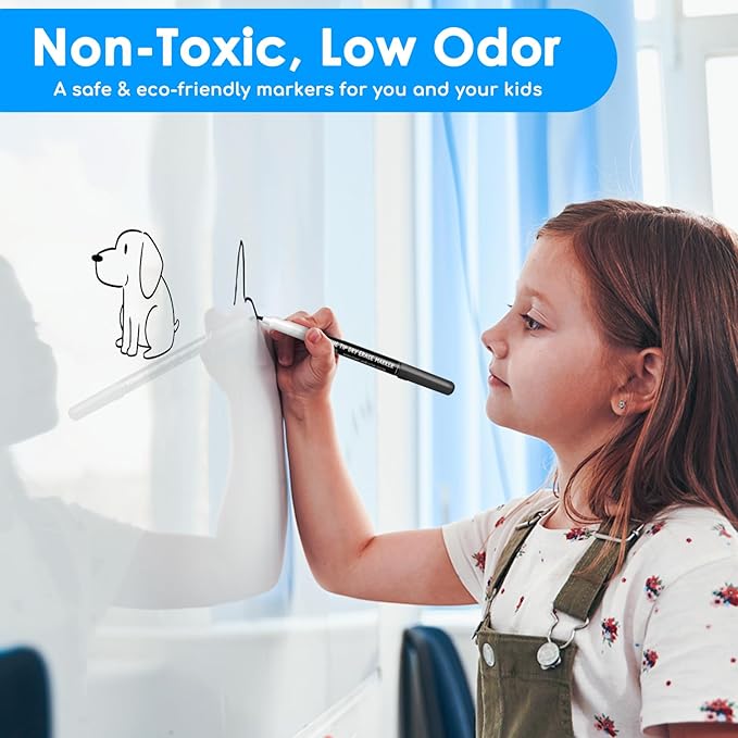 maxtek Dry Erase Markers Ultra Fine Tip, 0.7mm, Low Odor,12 Count Whiteboard Markers, 8 Assorted Colors