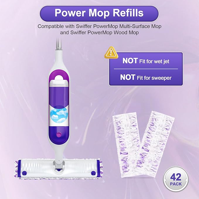 42 Count Disposable for Swiffer Power Mop Pads, 5X Cleaning Power Mop Refills, Replacement Floor Cleaning Refills, Non-Washable & Unscented for Floor Surface Cleaning