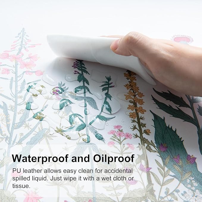 QIYI Large Mouse Pad, Floral Desk Mat for Desktop, Wildflowers Herbs PU Leather Waterproof Gaming Mousepad, Computer Laptop Desk Accessories Protector Writing Pads for School Office Home 31.5" x 15.7"