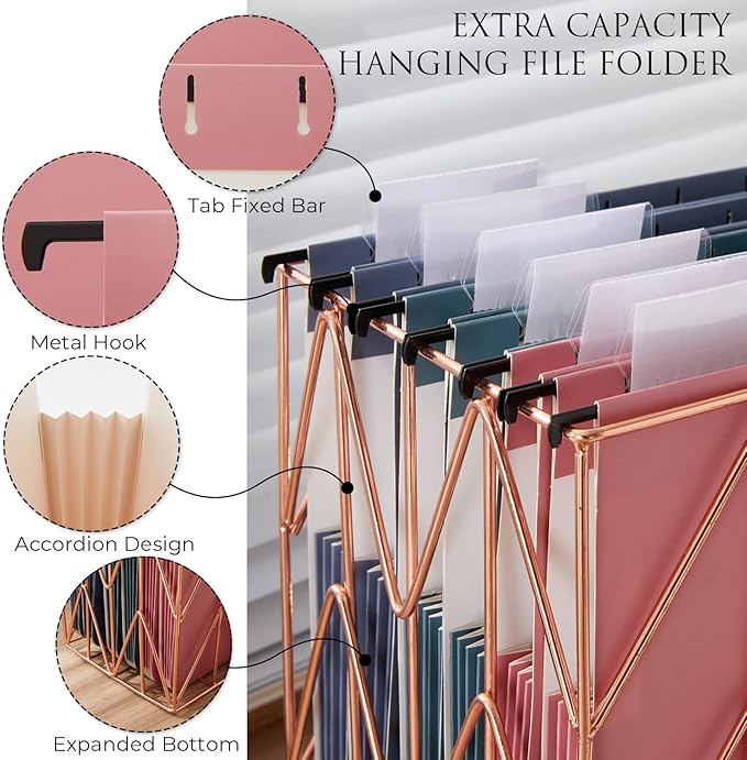 Y YOMA Letter Size - 6 Pack Extra Capacity Hanging File Folders Accordion Decorative Reinforced File Folder Cute Colored Expandable Folder for Office Home with 1/5-Cut Adjustable Tabs, Warm Color