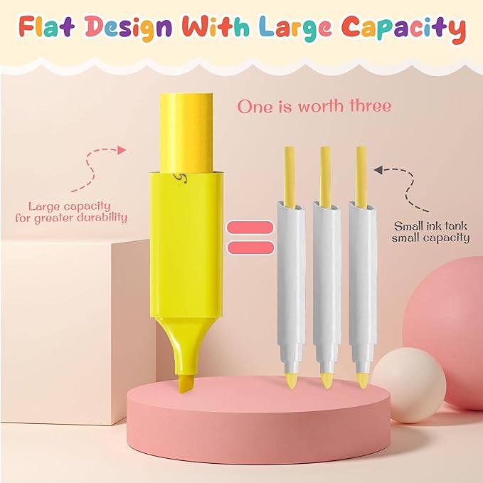 Pastel Highlighters,Chisel Tip Marker Pen,6 Assorted Macaron Colors Highlighter Pens,Mini Markers,Water Based, Quick Dry,Back to School Supplies