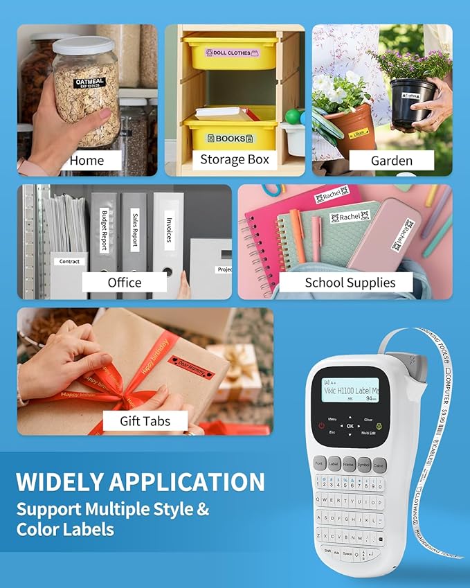Vixic Label Maker, H1100 Label Maker Machine with-Tape, Portable Label Machine with Backlight Screen, Handheld Labeler Includes USB-C for Power, Multiple Font Icon for School Office Organization
