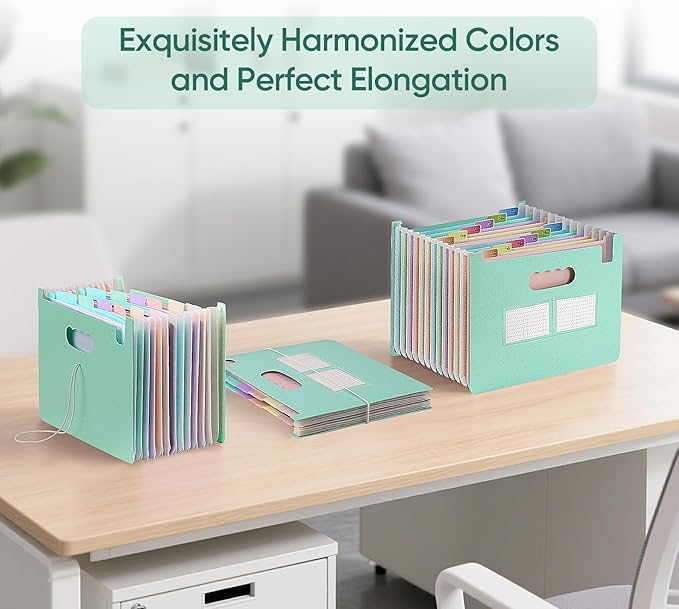 Accordion File Organizer with 13 Pockets, Wheat Straw Expanding File Folder with Lable Pocket,Upright Open Top,A4/Letter Size Paper Document Storage Organizer for School,Home and Office Supplies