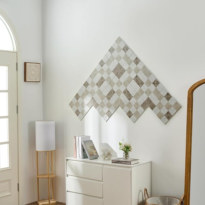 12-Pack Felt Wall Tiles, Large Bulletin Board with Safe Removable Adhesive Tapes, 11.8 x 11.8in Panels Alternative for Home Wall Decor, Checkered Pattern