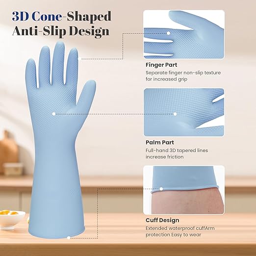 Rubber Kitchen Dishwashing Gloves - 4 Pairs Reusable Household Cleaning Gloves, Flexible and Durable & Non-slip Cleaning Gloves, Great for Kitchen, Bathroom, Laundry (Pink+Green+Blue+Grey)