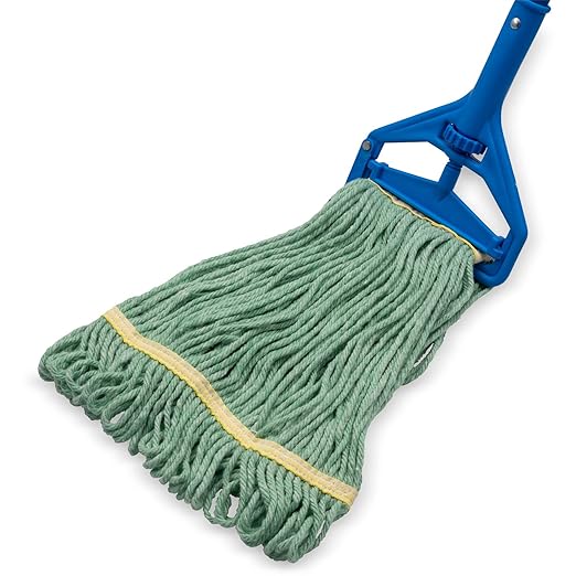 SPARTA Flo-Pac Acrylic Mop Head, Loop-Ended, Narrow Band with 1" Yellow Band for Organized Cleaning, Small, Green