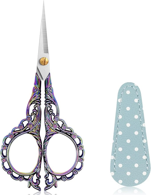 BIHRTC 4.5Inch Sewing Embroidery Scissors with Leather Cover Stainless Steel Sharp Tip Crafts DIY Tools Thread Snips Crochet Scissors for Embroidery Needlework Artwork Housework