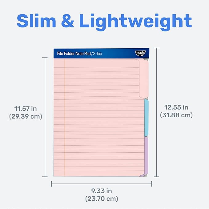 Find It File Folder Notepad - Pack of 72-9.5 x 12.5 Inch Notebook Organizer Folders for Filing, Document, and Clipboard Organization - Pastel