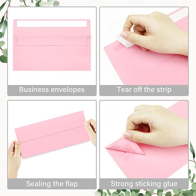 200 Pack #10 Business Envelopes, Self Seal Standard Pink Envelopes for Secure Business & Legal Mailing, Office, Checks, Letter, Invoices, 4 1/8 x 9 1/2 Inches