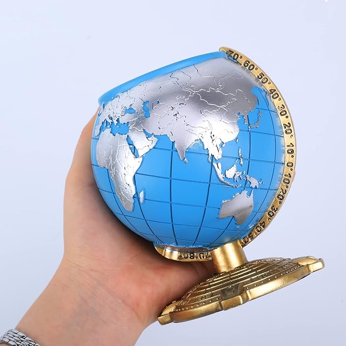 Globe Pen Holder Desk Decor Organizer Cute Cool Fun Vintage Pencil Cups Gifts for Teacher Kids Men Desk Accessories for Office Home School (Blue)
