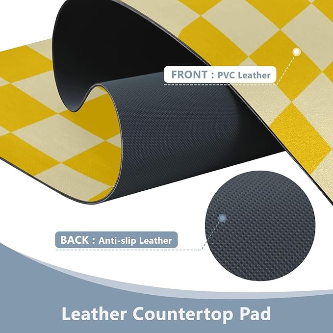 Mouse Pad Desk Mat Leather Desk Pad Large Gaming Desk Cover Protector Mat for Keyboard Computer Laptop Office Waterproof 35.4 x 16.5 Inch Checkered Yellow