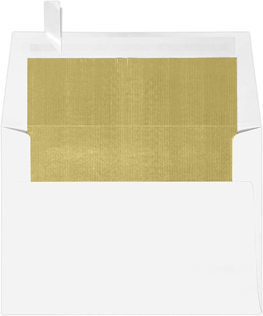LUXPaper A6 Foil Lined Invitation Envelopes | Peel & Press | 4 3/4" x 6 1/2" | White w/Gold LUX Lining | 60lb. Text | 50 Qty