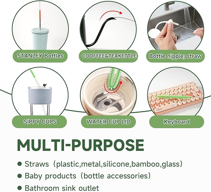 KLeXiC 9PCS Reusable Long Colored Straw Cleaner Brush Set 12" Bendable,Capable of Cleaning Various Metal, Silicone, Plastic, Bamboo,Glass Straws Tubes Diameters Ranging from 4-16mm