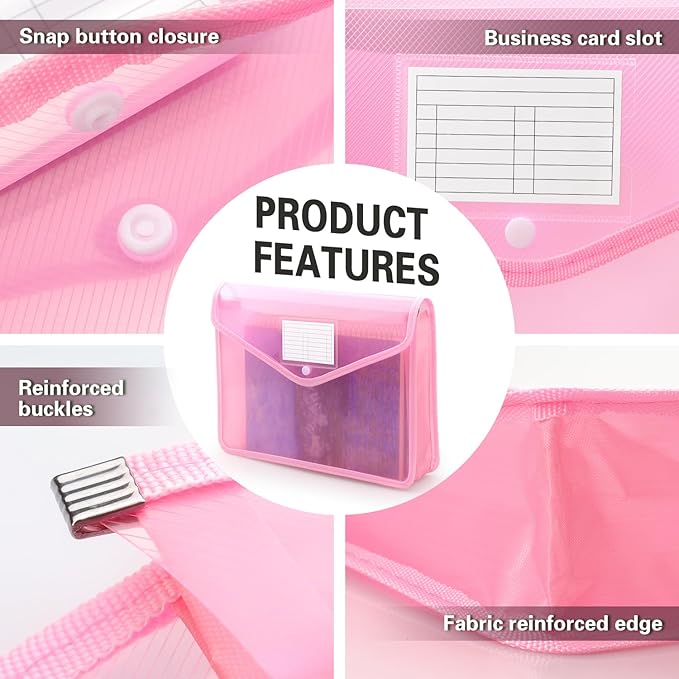 Plastic Expanding File Folder, Transparent envelopes with Snap Closure, No Dividers, Large Capacity, Fit Letter/A4 Size (Pink)