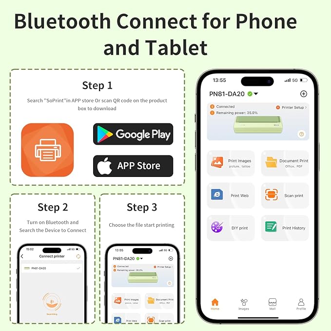 Rongta Portable Printer Wireless for Travel,300Dpi Bluetooth Inkless Thermal Small Printer for Office/School/Home Use,Compatible with Android,iOS & Laptop,Support 8.5" X 11" US Letter