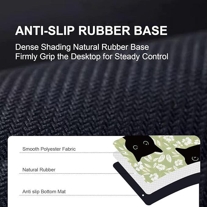 Large Desk Mat, Desk Matt for Desktop, Computer Gaming Mouse Pads, Anti-Slip Rubber Base, Stitched Edges Soft Mat for Desktop Office Home 31.5 x 11.8 Inches (Cute Green Leaf Cat)