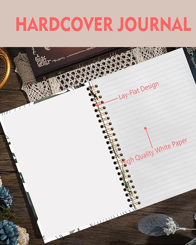 Spiral Notebook A5, Hardcover Journal for Women, 120 Pages Thick College Ruled Paper, Perfect for Office, School, or Home Use(Plants and Vines)