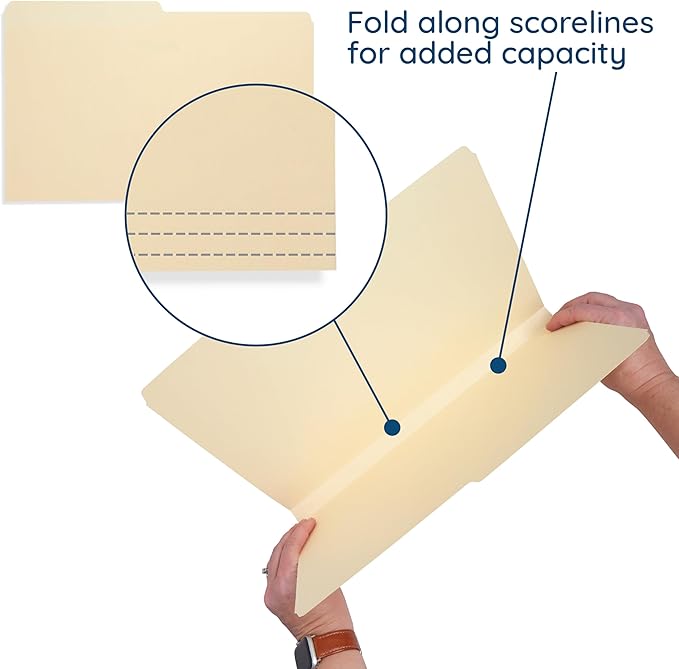 100 Blue Summit Legal Size Manila File Folders, 1/2 Cut Tab for Office, Classroom, or Home Organization, Durable 11 Point Paper for Bills, Records & Documents