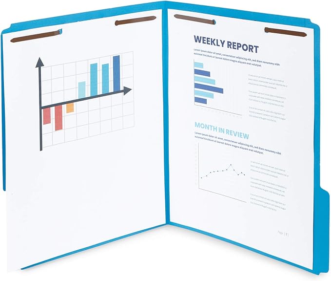 50 Fastener File Folders - 1/3 Cut Reinforced Tab - Durable Blue Folders with Prongs- 2 Prong Design for Medical Files, Law Client Files, Office Reports - Letter Size, 50 Pack (Blue)