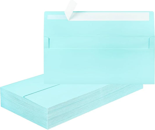 50 Pcs Light Blue #10 Business Envelopes, Self Seal Standard Envelopes, Windowless Business Mailing Envelopes for Office, Checks, Letters, Invoices, Statements, Wedding, Size 4-1/8 x 9-1/2 inch