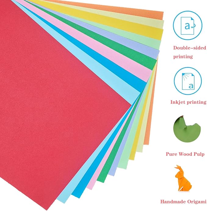 Colored Copy Paper 8.5 x 11 Assorted Colored Print Paper, 10 Colors Letter Size Colored Origami Paper for Cutting DIY Kids Art Craft School Office Supplie(200 Sheets)